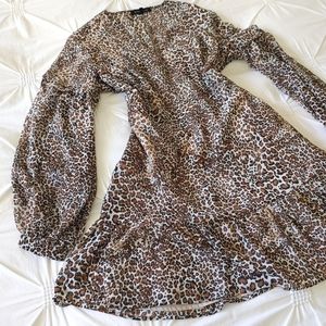 Dynamite leopard print crossover deep v neck midi dress. Size L.